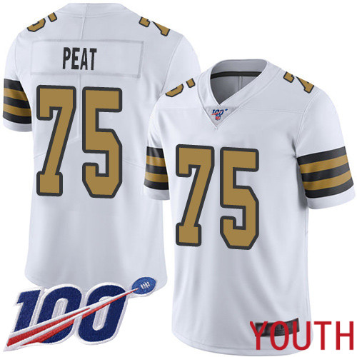 New Orleans Saints Limited White Youth Andrus Peat Jersey NFL Football #75 100th Season Rush Vapor Jersey->youth nfl jersey->Youth Jersey